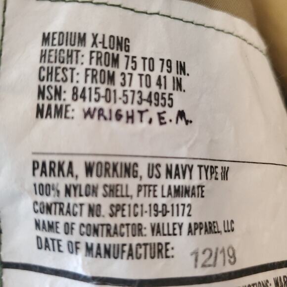 US Navy Working Uniform NWU Type III Parka Medium X-Long AOR2 12/19 - Picture 4 of 14